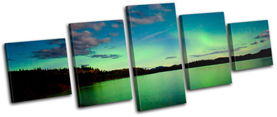 Aurora Borealis Northern Lights Lake Night Canvas Artwork Picture Print Photo