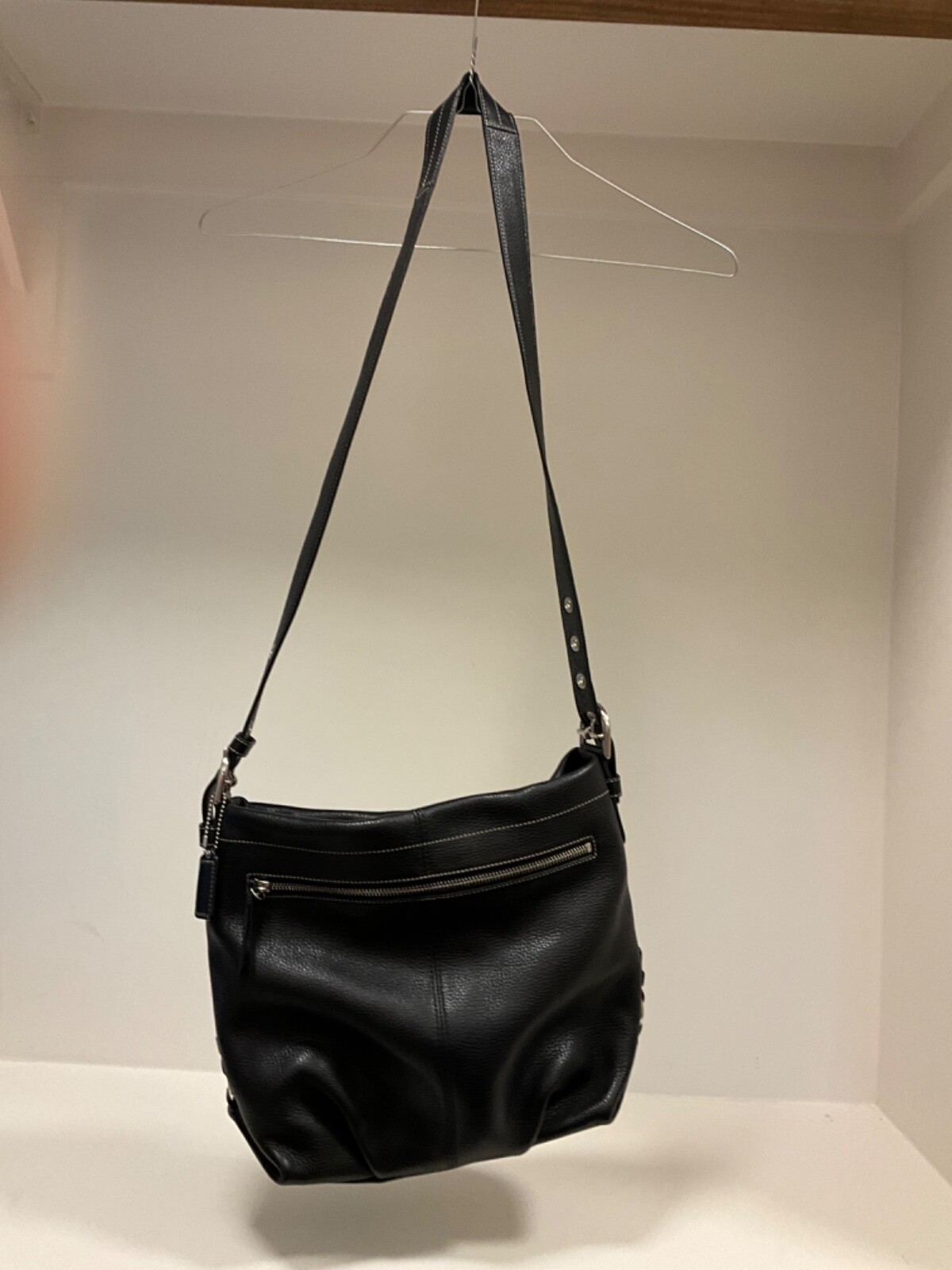 COACH black pebble leather crossbody purse eBay