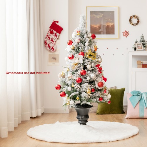 4 FT Pre-lit Christmas Entrance Tree Snow Flocked Xmas Tree w/ LED Lights - Picture 3 of 10