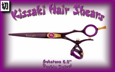 Kissaki 6.0'' Gokatana Black Cherry Purple DOUBLE SWIVEL Hair Scissors Shears