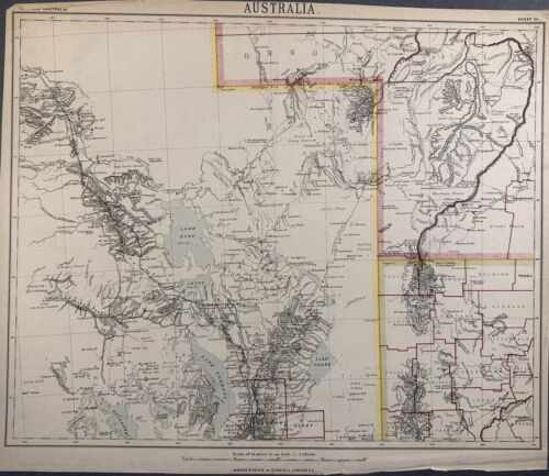 1884-1887 Australia (New South Wales, South Australia, Queensland) Original Map
