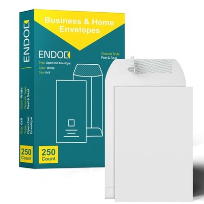 6x9 Open End Self Seal Envelopes - 250 Pack - Bright White 28lb Paper Peel & ...