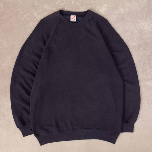 Vintage 90s Blank Raglan Sweatshirt XL Made in USA Men's Navy Blue Plain - Picture 1 of 8