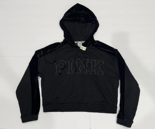 UNDERCOVER Victoria Secret ROSA crop felpa con cappuccio piccola nera pullover in velluto grande