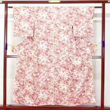 Japanese Kimono 'KOMON' Silk/Red/Flower/Classic pattern/Length:151cm N916