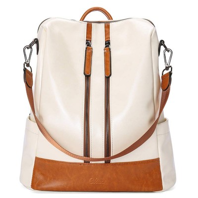 Zaino 2 In 1 Modamoda De In Pelle Vera, Nero/bianco, Convertibile In Borsa A Tracolla, Medio