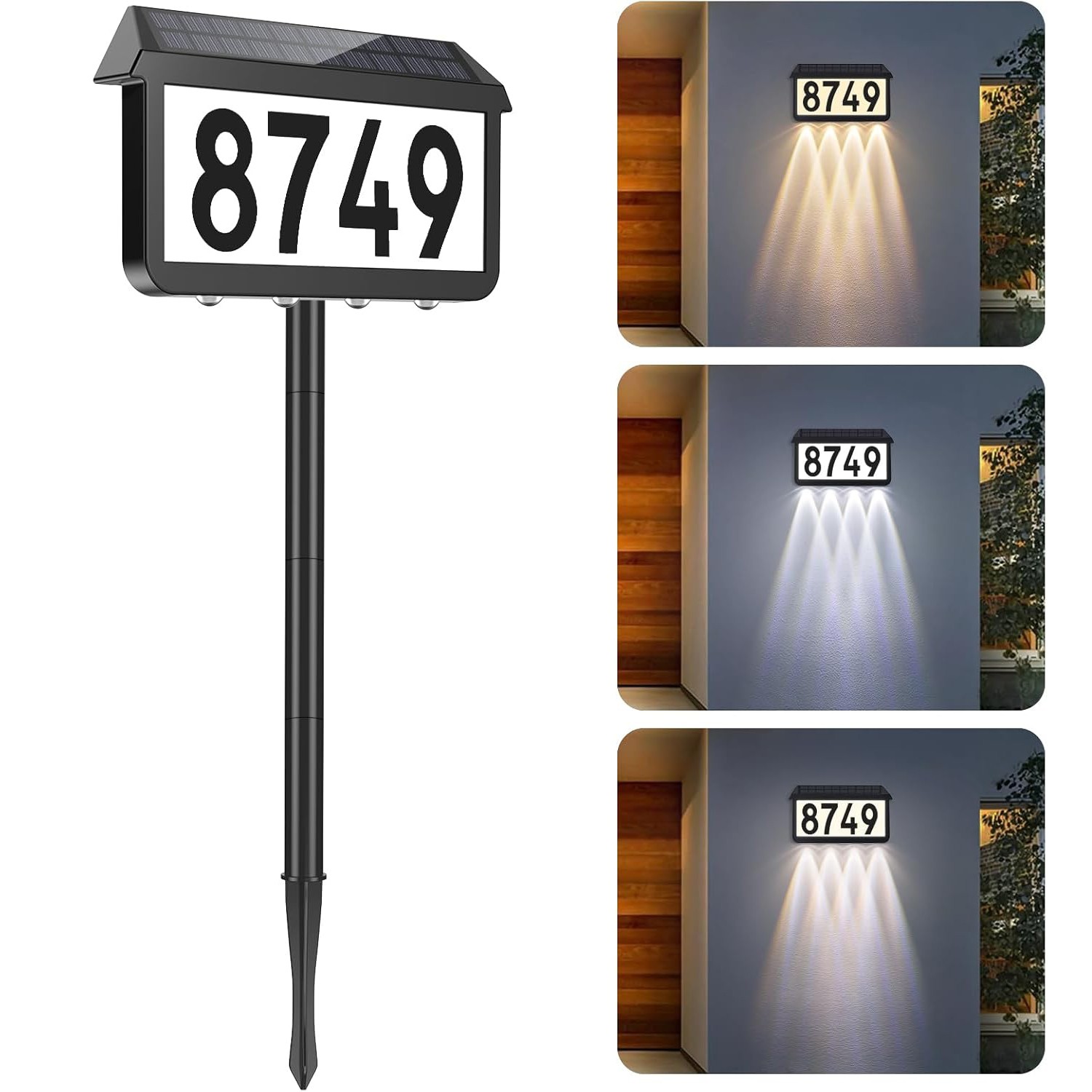 LED Solar Address Sign Personalized Door House Number Plaque Light 3 Color Modes