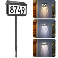 Solar Address Sign Door House Number Light Wall Plaque with Stake 3 Color Modes