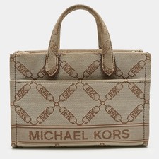 Borsa Michael Kors beige con logo impero jacquard in tela piccola Gigi