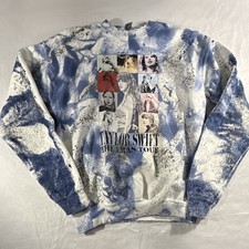 Taylor Swift Eras Tour Sweatshirt Blue/White Tie-Dye Crewneck Pullover Medium