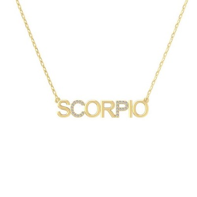 10K Yellow Gold Lab Grown Diamond Scorpio Zodic Necklace 18'' Silver Cable Chain
