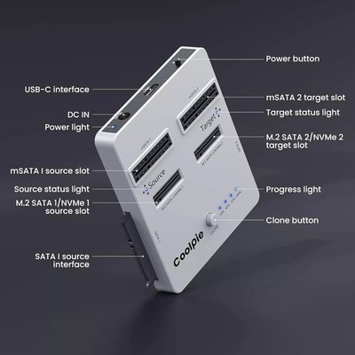NVME/SATA 3in1 SSD Cloner Offline Clone M.2 Cloner fr M.2 NVME/SATA mSATA SATAr3