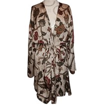 VTG Victoria  s Secret Gold Label Silk Kimono Robe Floral Brown Rust Size M / L