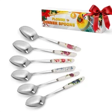Tablespoons Set of 6 – Elegant 8.3″ Floral Table Spoon Set with Non-Heating C...