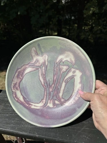 Vtg Handmade Studio Art Fine Pottery Dish Plate Glazed Jun? Signed MINT BUY NIW!