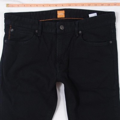 Herrens HUGO BOSS ORANGE 24 Slim Gerades Bein Elasthan Schwarz Jeans W33 L36