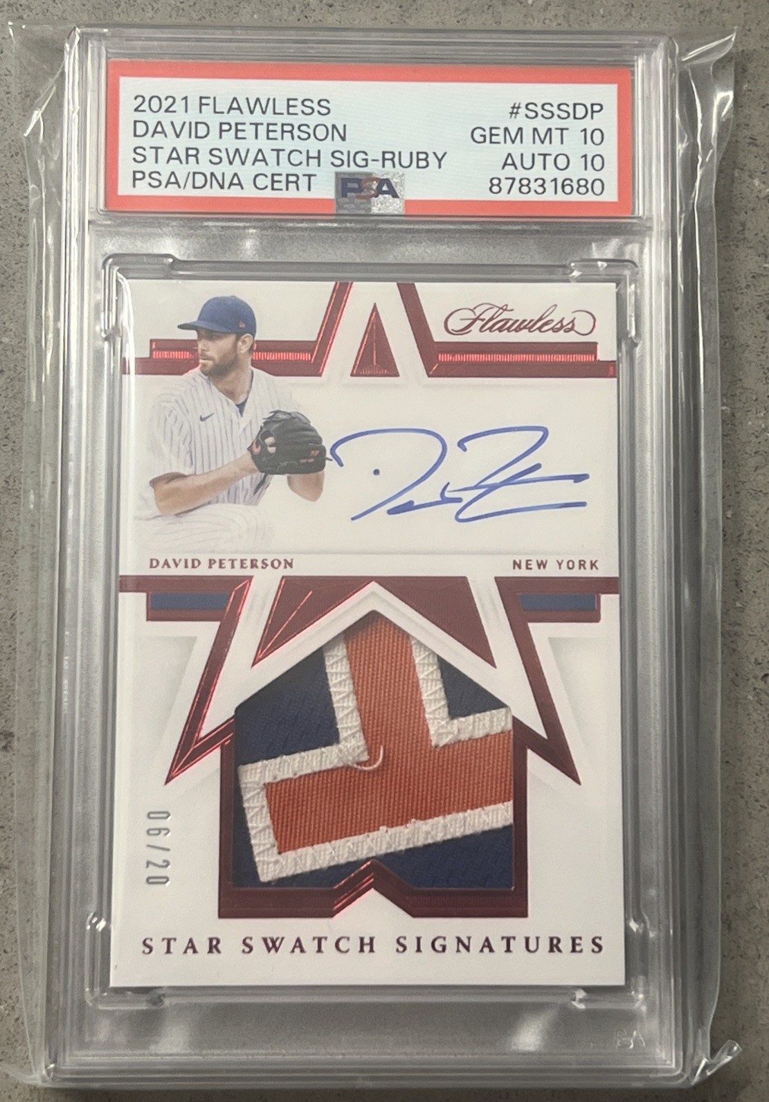 2021 Flawless David Peterson Rookie Patch Auto Rookie RC #06/20Mets PSA 10/10 ⚾️