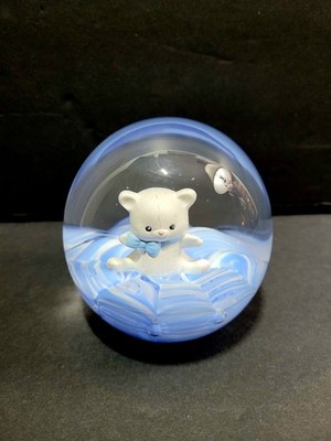 Vtg Joe Rice St Clair Sulphide Glass Teddy Bear Paperweight Signed 1991 HTF 4'' 