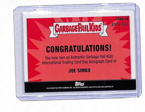 2022 Topps Trading Card Day Garbage Pail Kids Split Kit Joe Simko Auto 99/100 - Picture 2 of 2