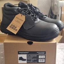 Men's Black Leather Contractor Safety Work Boots Steel Toe Cap UK Size 8 
