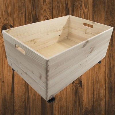 Extra große einfache Holzaufbewahrung offene Box Kiste Behälter mit Rädern 60x40x28cm