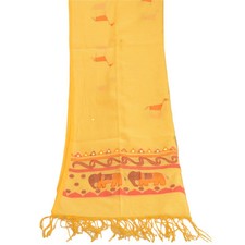 Sanskriti Vintage Dupatta Long Stole Cotton Yellow Hand-Painted Embroidered