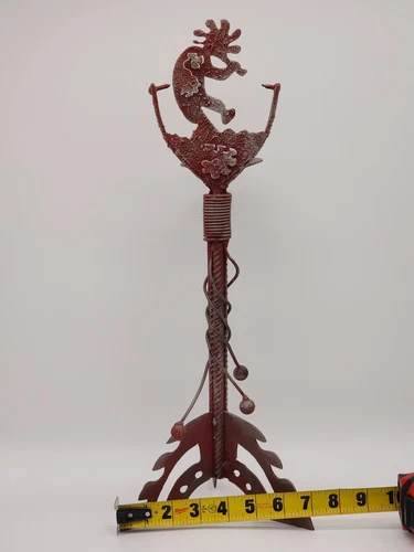 Southwest Brutalist Rustic Iron Metal Art KOKOPELLI Sculpture Candle Holder 17.5