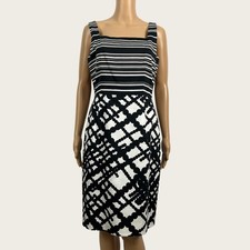 David Meister Size 8 Black White Plaid Stripe Sheath Dress Career Work Casual