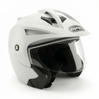 MMG Motorcycle Scooter Open Face Helmet Crux Flip Up Visor DOT (XL, Shiny White)