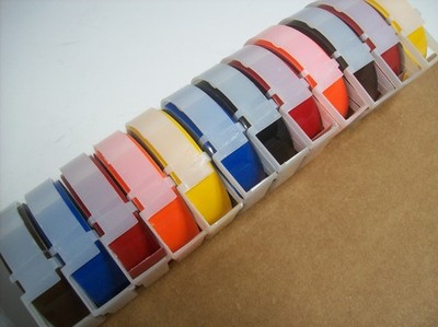 12 Rolls Vintage DYMO SELF-ADHESIVE VINYL EMBOSSING LABEL TAPE, Many Nice Colors