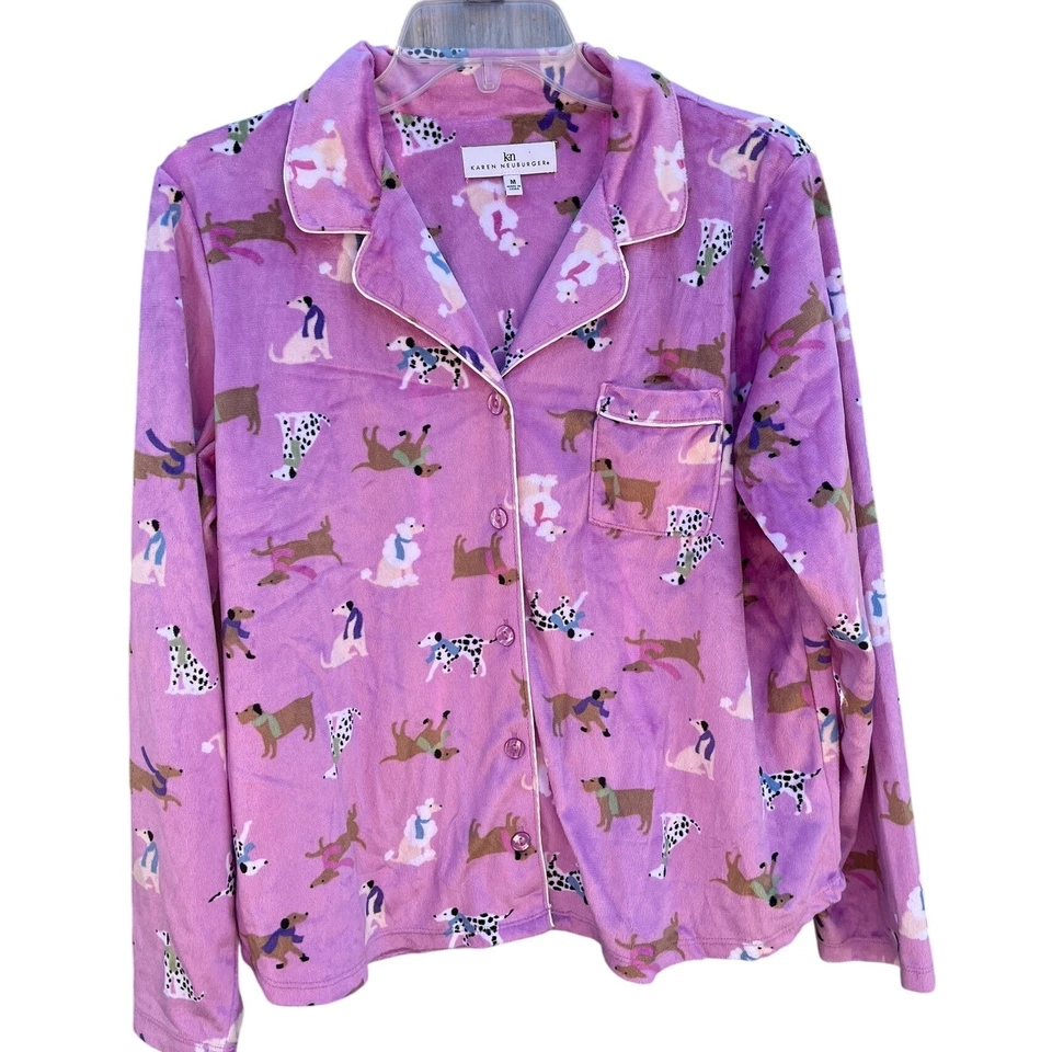 Conjunto de pijama de lujo para mujer Karen Neuburger estampado de perro Minky polar mediano Foto 2 de 4