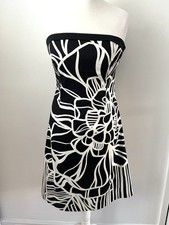 Coast Size 12 Black White Strapless A Line Dress Stretch Cotton Lined