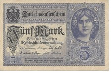 Geldschein Banknote Deutsches Reich 5 Mark 1917 Darlehnskassenschein