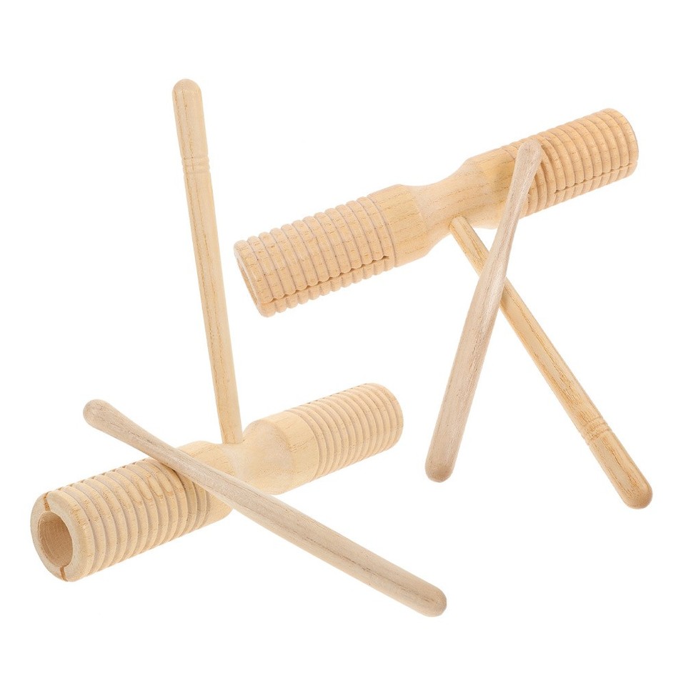 2 Sets Musical Instruments Kids Guiro Tone Wood Block Hand Held ...
