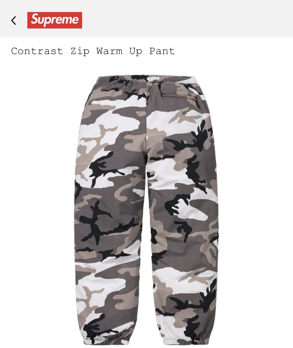 New Supreme Contrast Zip Warm Up Pant Snow Camo Size L | eBay New Supreme Contrast Zip Warm Up Pant Snow Camo Size L | eBay