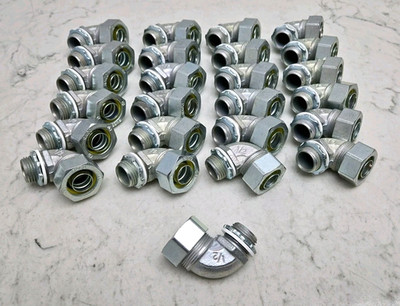 25 Pack Raco 3422 90° Conduit Connector 1/2'' Liquid-Tight Steel Electro Zinc New