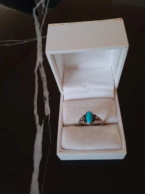 bague ancienne argent massif ouvragé cabochon turquoise sertie com neuf - Photo 1/2
