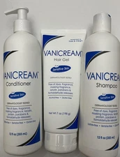 Vanicream Shampoo, Conditioner with pump 12oz and Hair Gel 7oz Trio Pack, clear