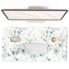 Large Mouse Pad Eucalyptus Leaf Desk Mat 31.5x15.7 Inch PU Leather Waterproof