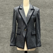 Veronica Beard Blazer Womens 8 Blue Hali Dickey Jacket Houndstooth Contrast Trim