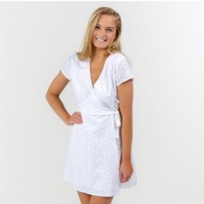 Miami Simone Eyelet Dress White Faux Wrap Summer size Large