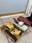 Vintage 1960s-70s Tonka Pressed Steel Lot - Bulldozer, Tow Truck, Wagon)