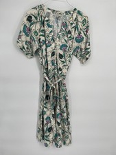 Loft Floral Linen Blend V-Neck Puff Sleeve Midi Dress Size MP