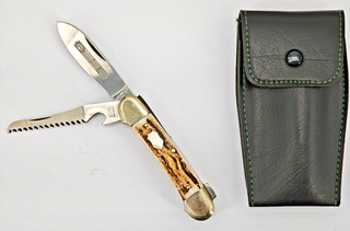 Multifunktions Taschenmesser C. Schlieper Solingen echt Horn Leder Etui #J49