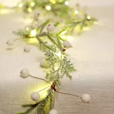 Norfolk Pine String Lights & White Berry 6.5FT & 25LEDs Delicate Christmas Ga...