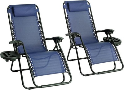 Zero Gravity Outdoor Relaxsessel 2er Set klappbar Sonnenliegen Navy