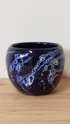 Kleiner Vintage Blumentopf Massiv Dunkel Blau Marei 1970er 1960er