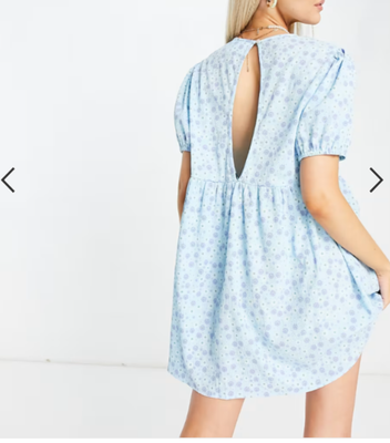 DAISY STREET Mini Smock Dress in Baby Blue Floral UK 10 (DRP2-3)