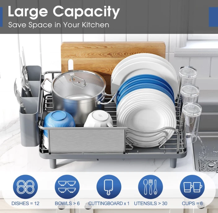 Escurridor Platos Acero 304 Gran Capacidad con Bandeja y Porta Utensilios, Nuevo Foto 3 de 4