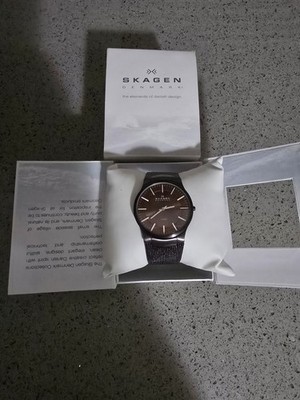 Skagen Denmark Quartz Wristwatch Black Mesh Band Brown Dial with Box